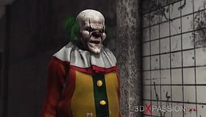 Evil clown plays with a juicy nasty college chick in an abandoned polyclinic