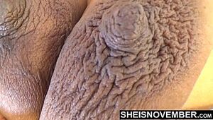 Chocolate-colored Complexion Skin Woman With Pretty Hefty Dark Nipples and Hefty Areolas Joy bags Squeezed Rough In Slow-motion While Laying On Her Side , Sheisnovember Yam-sized Joy bags Sagging Point of view Msnovember